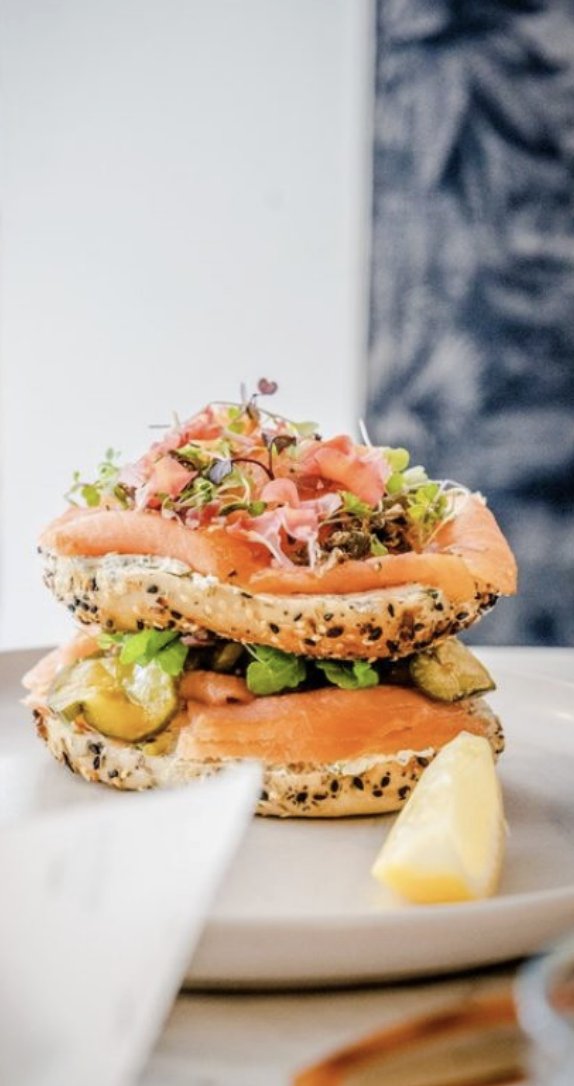 Brunch salmon bagel plated