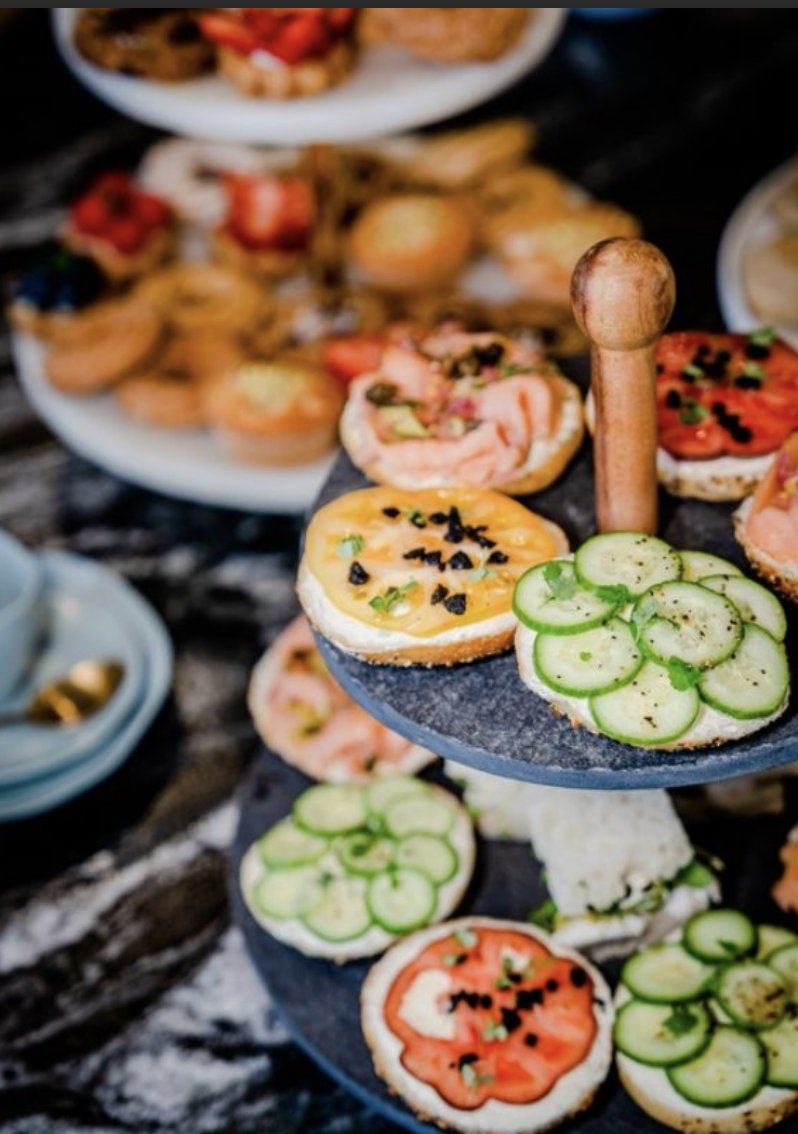 High tea savoury bagel stand close-up